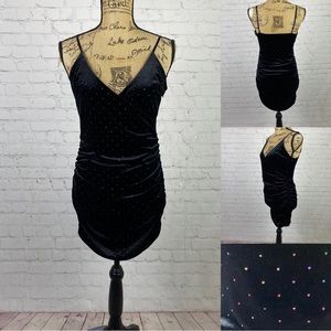 Forever 21 Black Velvet Colorful Sparkles Ruched Sides Bodycon Dress